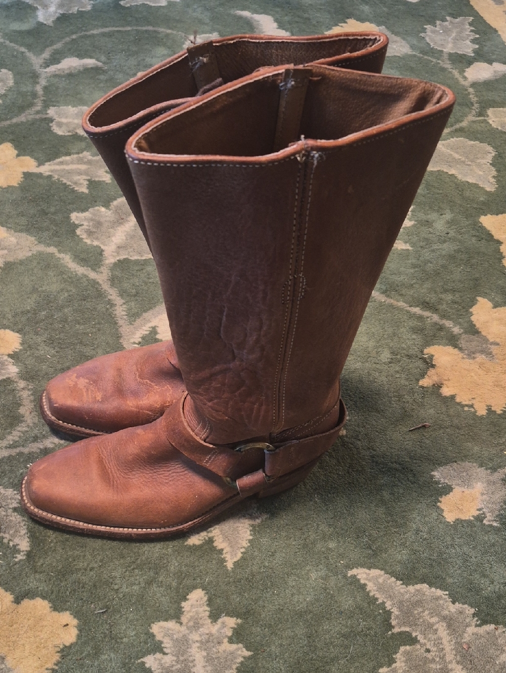 Frye Brown Leather Mid-Calf Harness Boots